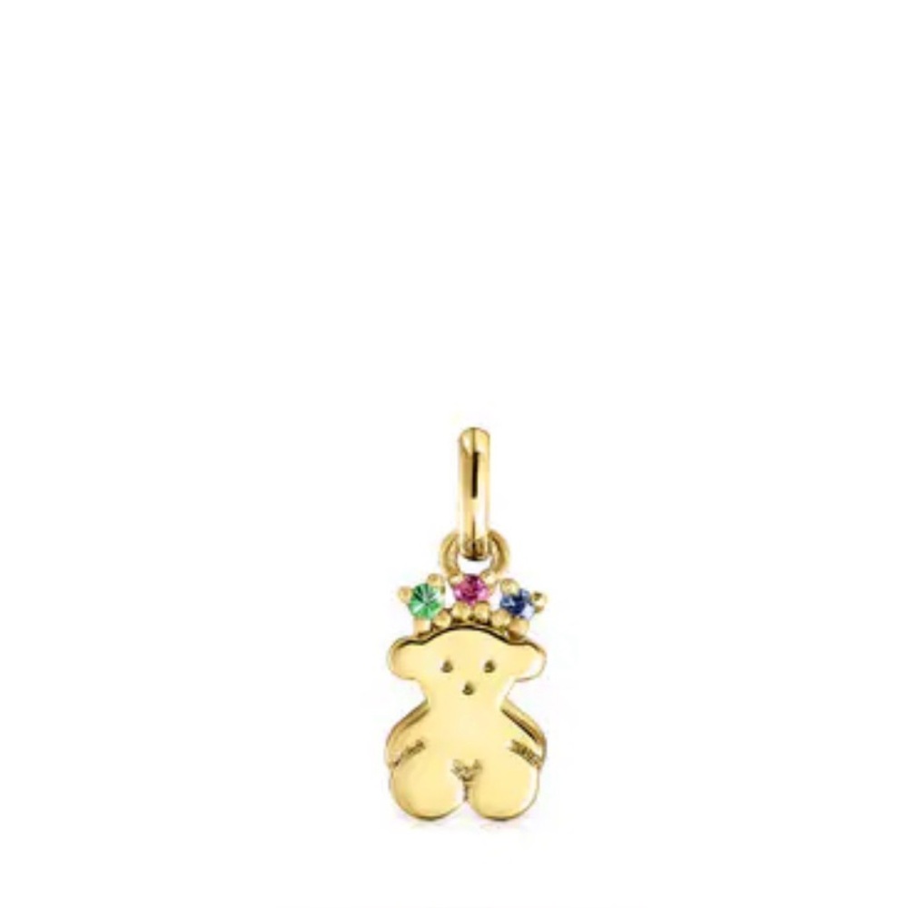 Tous Gold Teddy Charm Earring with Multicolor Gem Accents